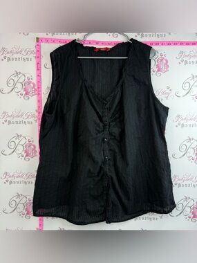 Bum equipment tank top buttons Sleeveless Black V-Neck Button-Front Blouse